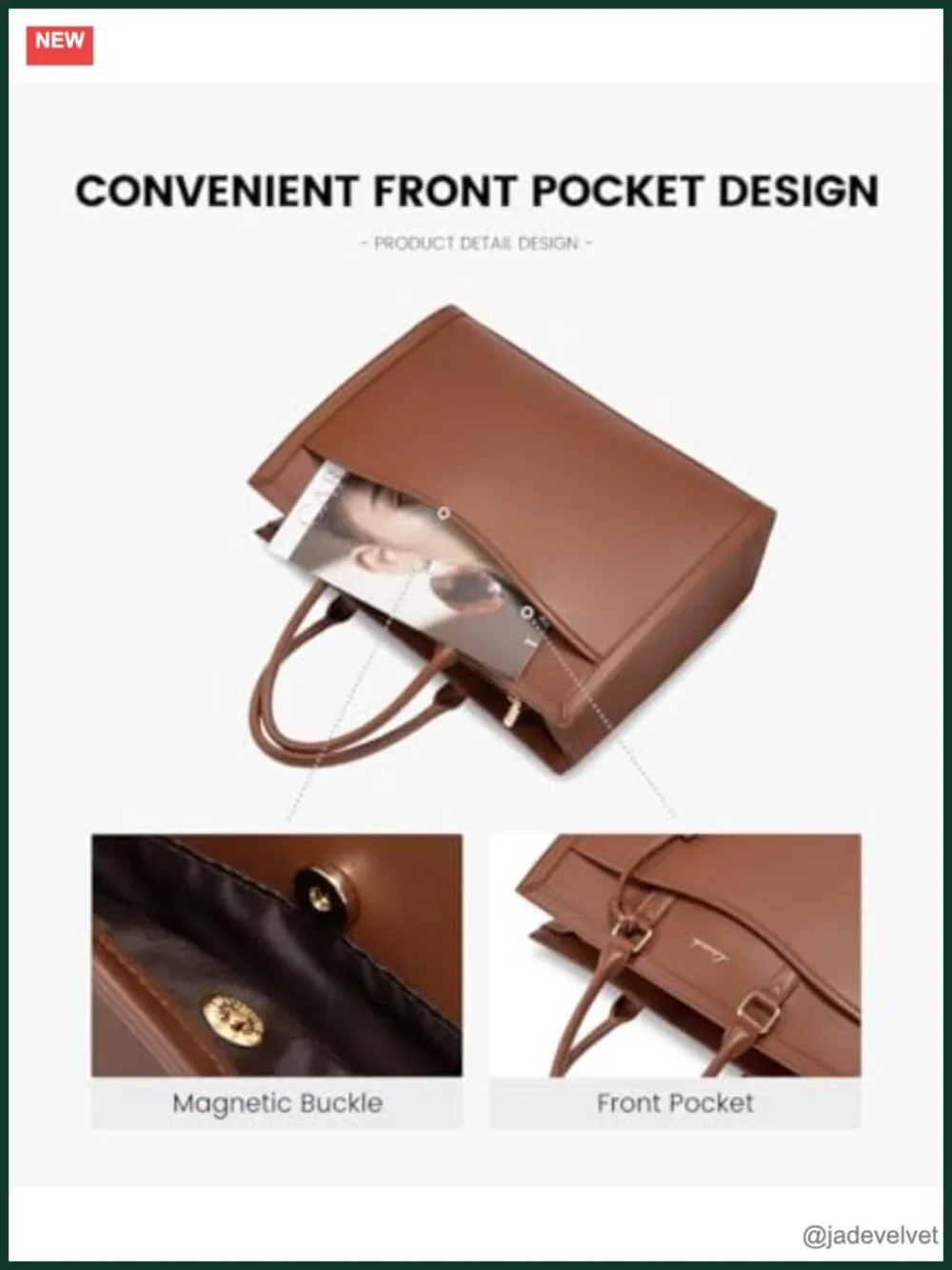 PU Leather Laptop Tote Bag for Women, Work Briefcase, Teacher Bag, 15.6